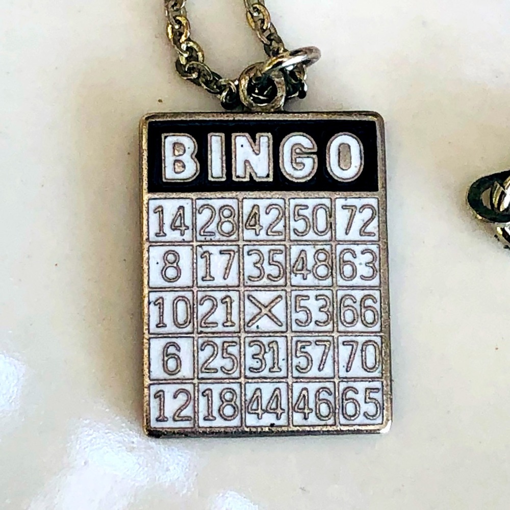 Bingo Necklace Enamel Silver Tone